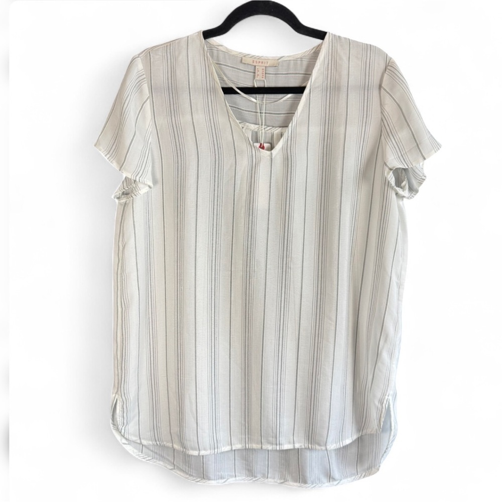 Esprit Light Gray & White Striped V-Neck Blouse